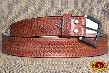 HILASON Western Genuine Leather Belt for Men Women Cowboy Cowgirl Handmade Unisex Basketweave Heavy Duty Belt